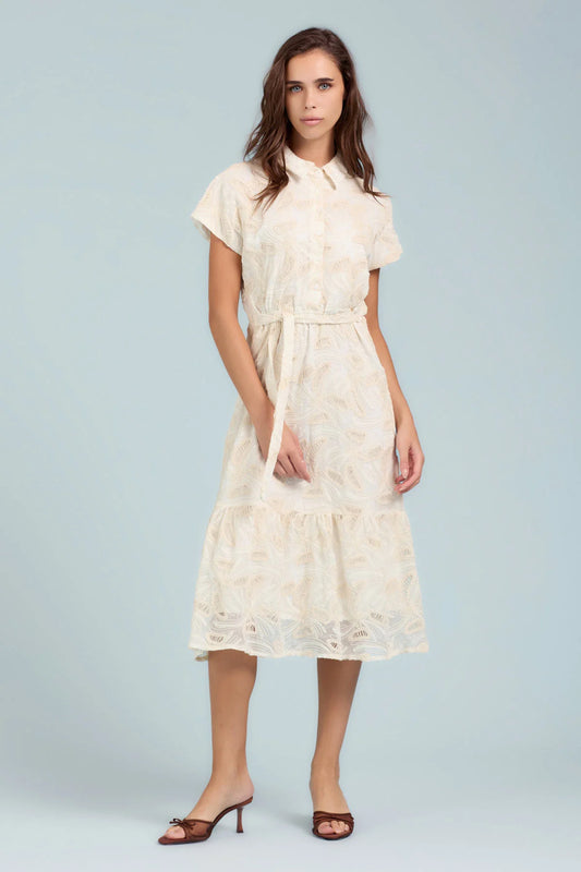 Vestito Midi Ricamo All Over Take Two - Vaniglia