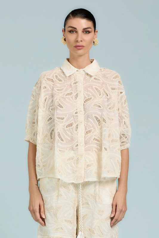 Camicia con Ricamo All Over e Micro Paillettes - Take Two