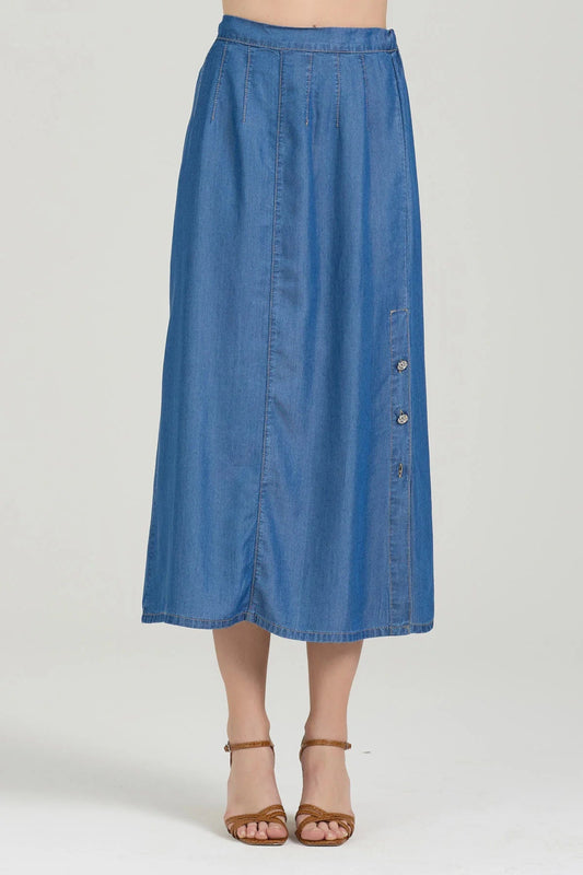 Gonna con Spacco e Bottoni Take Two - Denim