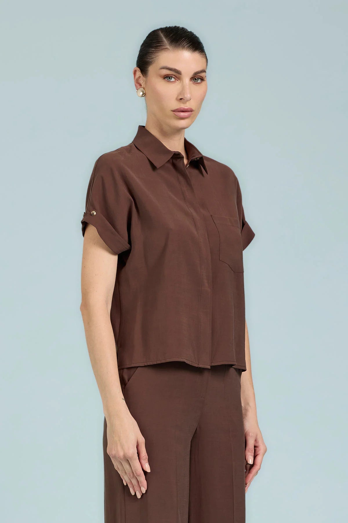 Camicia con Bottoni Manica in Cupro – Take Two