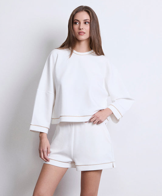 Felpa G/C con Profilo Dorato Off White – Markup Woman