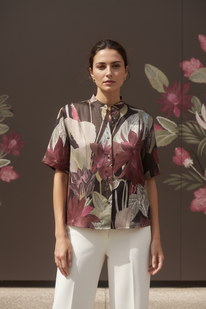 Camicia in Raso Stampa Giungla - Markup