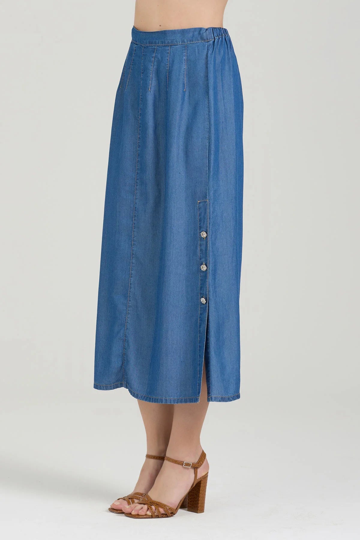 Gonna con Spacco e Bottoni Take Two - Denim