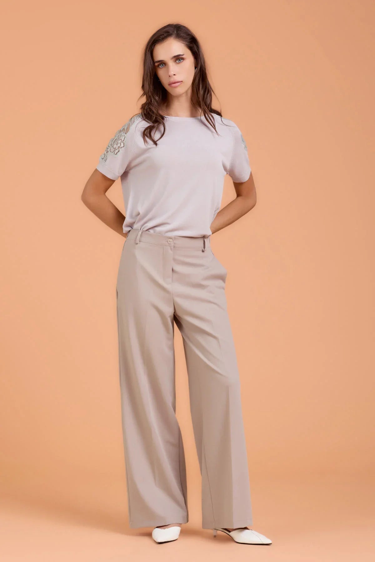 Pantalone Palazzo Polyviscosa Take Two - Stone (Grigio Tortora)