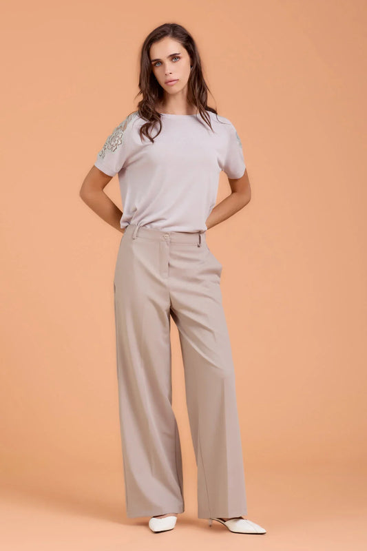 Pantalone Palazzo Polyviscosa Take Two - Stone (Grigio Tortora)