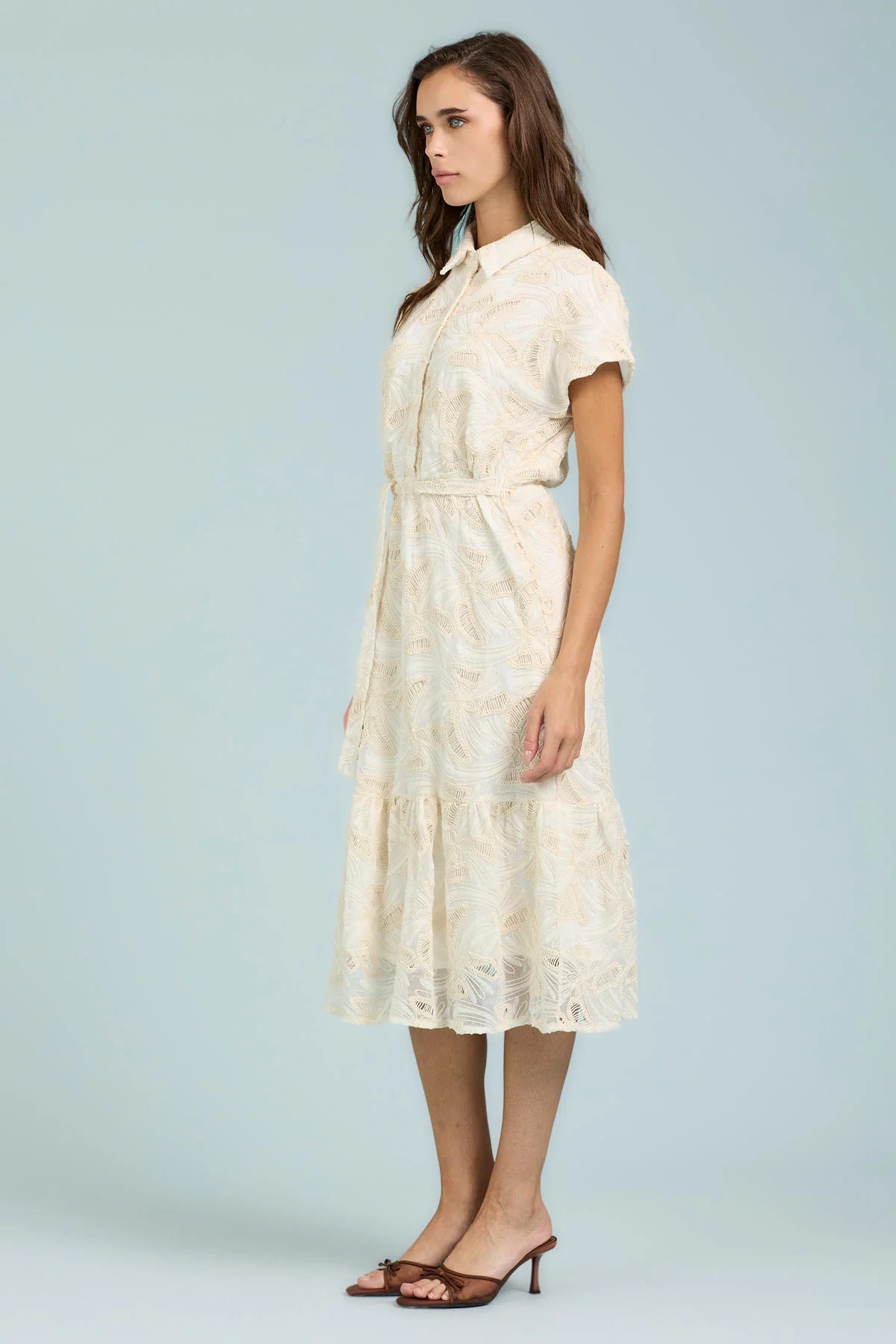 Vestito Midi Ricamo All Over Take Two - Vaniglia