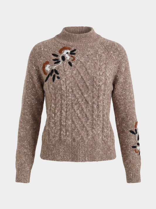 Maglia con Trecce e Ricami Uccellini Markup Woman - Mogano