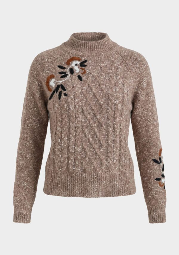 Maglia con Trecce e Ricami Uccellini Markup Woman - Mogano