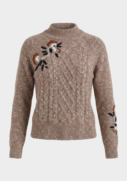 Maglia con Trecce e Ricami Uccellini Markup Woman - Mogano