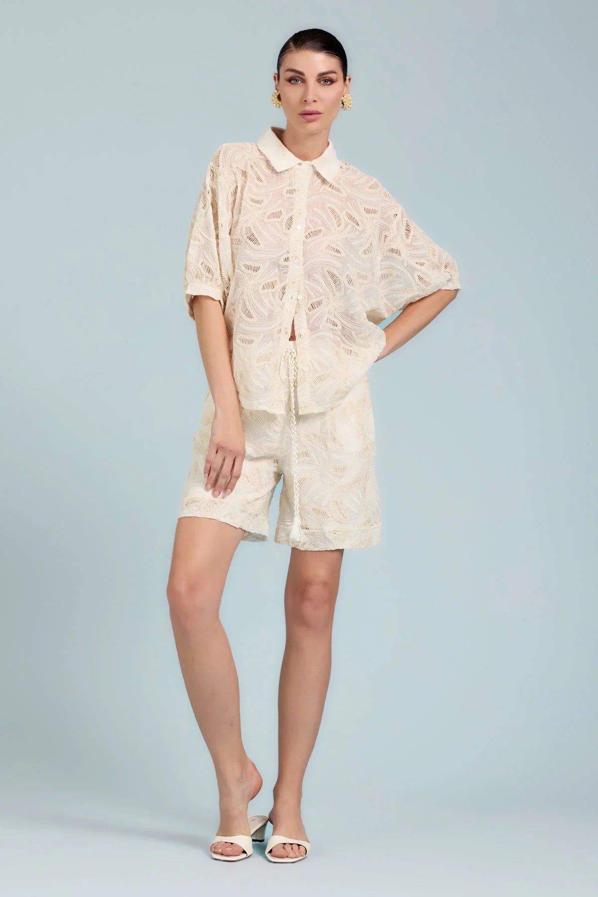 Camicia con Ricamo All Over e Micro Paillettes - Take Two