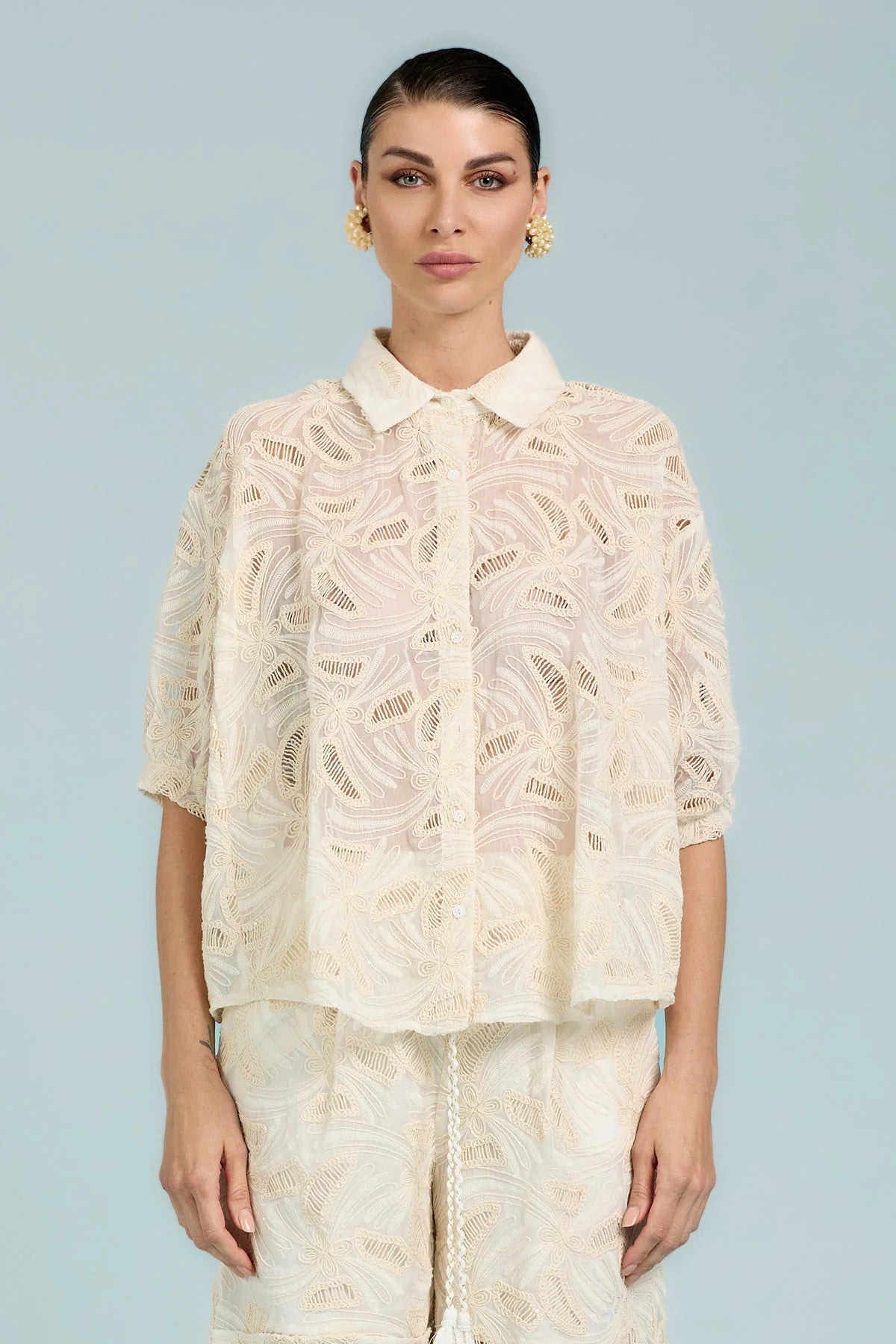 Camicia con Ricamo All Over e Micro Paillettes - Take Two