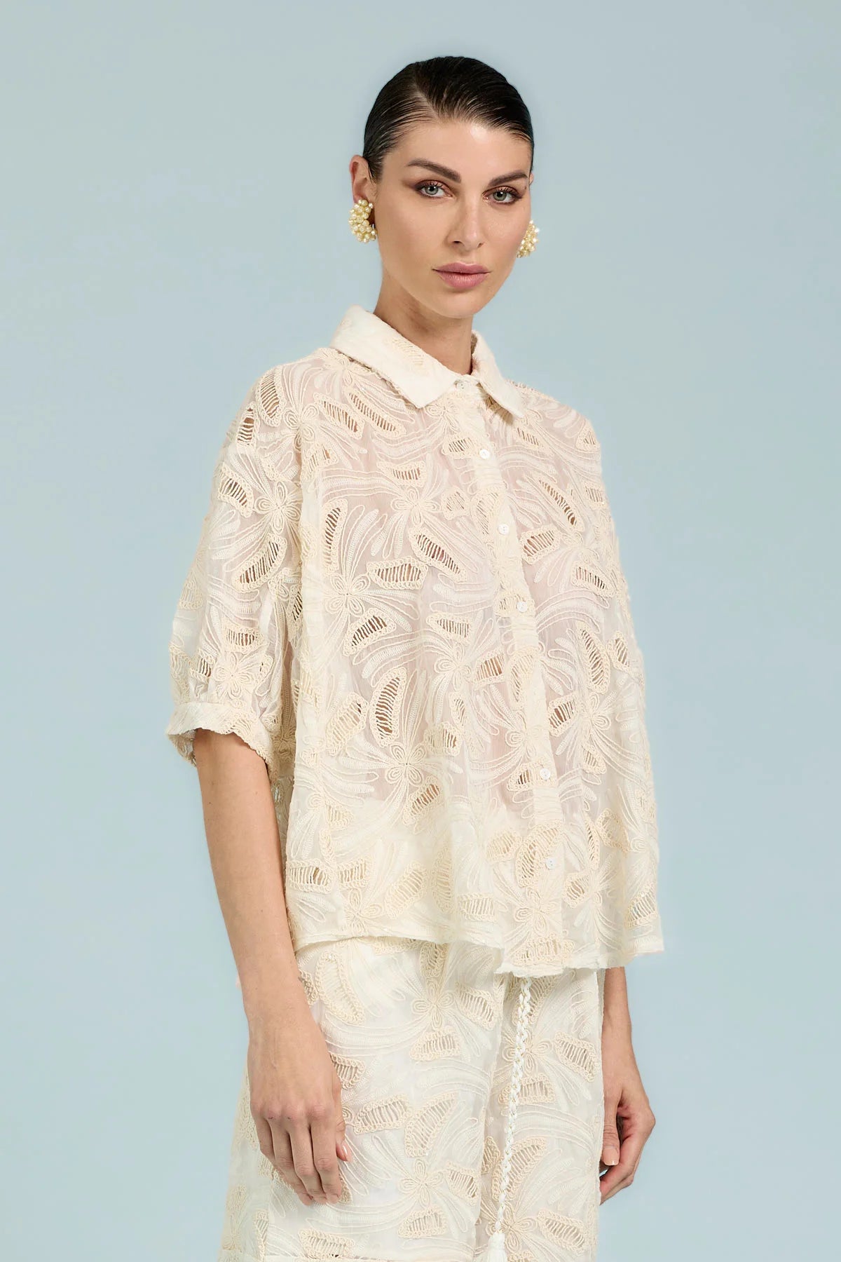 Camicia con Ricamo All Over e Micro Paillettes - Take Two