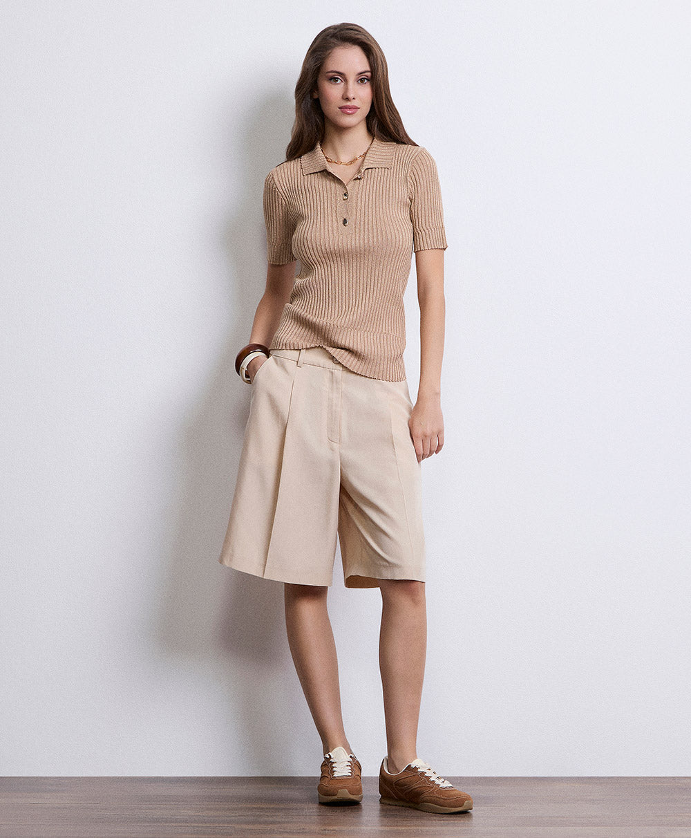 Bermuda in Misto Lino Markup Woman - Safari / Verde Militare