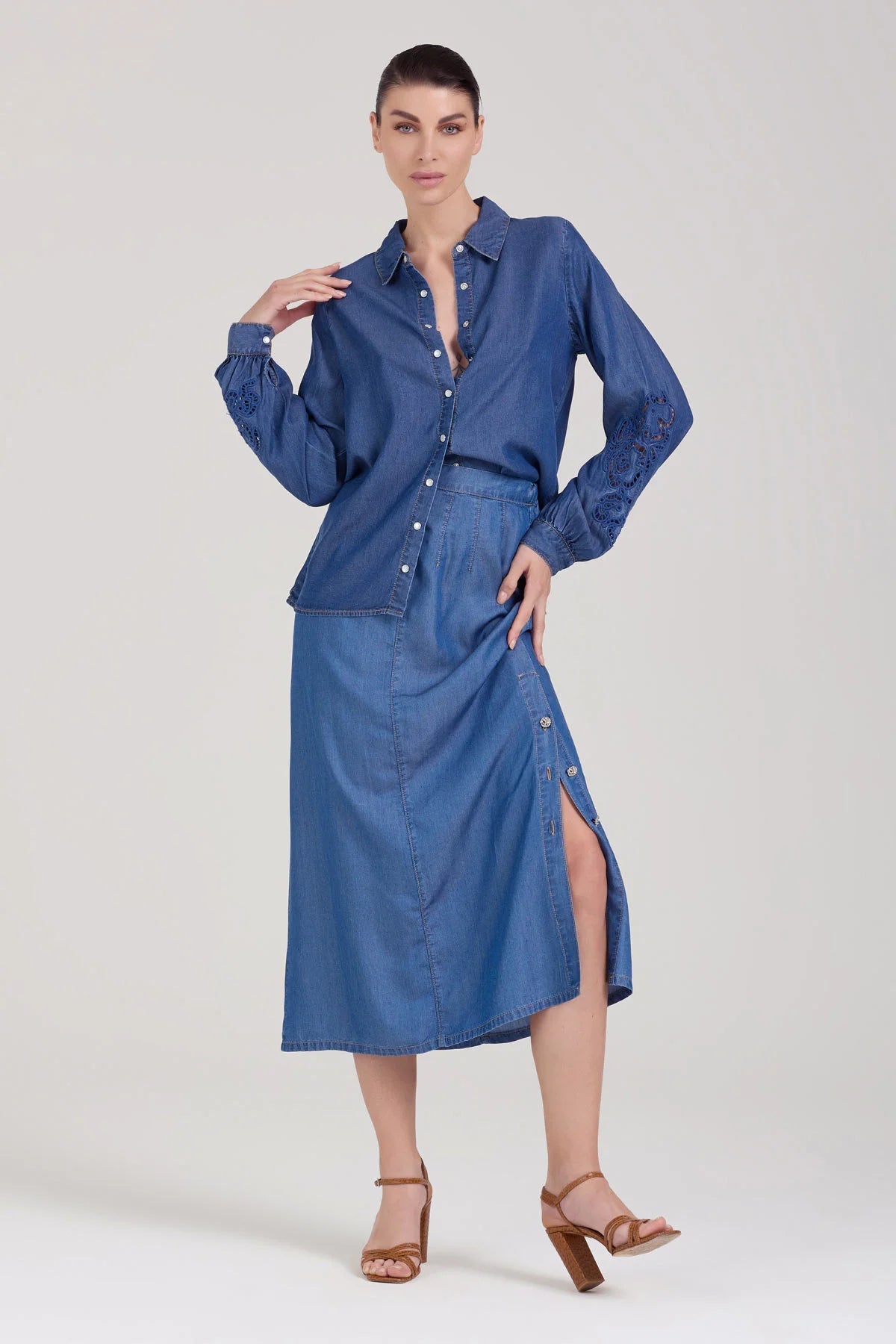 Gonna con Spacco e Bottoni Take Two - Denim
