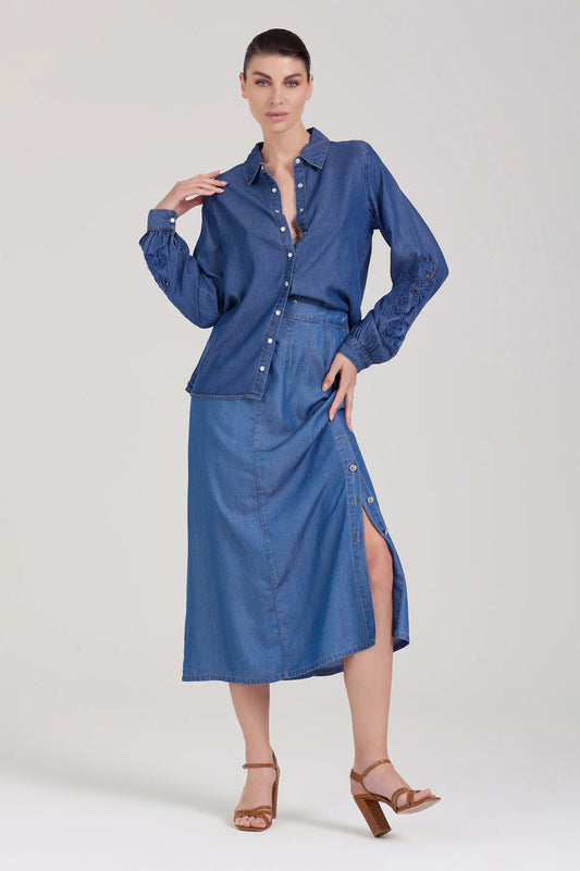Gonna con Spacco e Bottoni Take Two - Denim